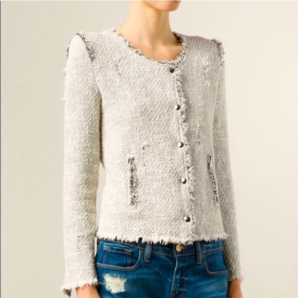 IRO Agnette Distressed Tweed Jacket Black White SZ 6 - Picture 1 of 16